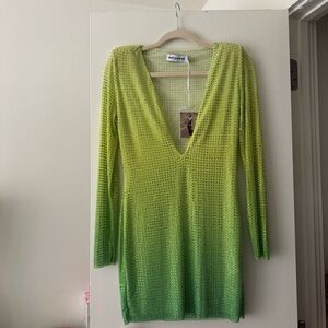 Self-Portrait Lime Green Long Sleeve Dress